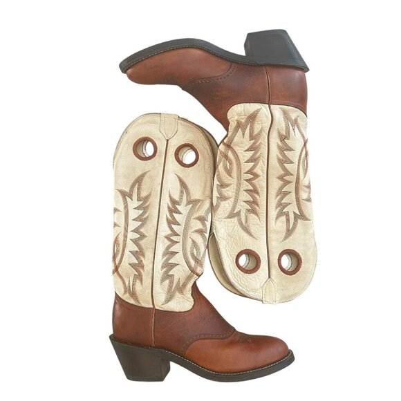 Tony Lama Western Buckaroo Two Tone Brown Cowboy Boots Sz 9.5B Vtg USA Leather - Picture 8 of 8